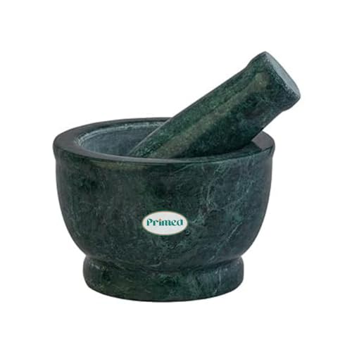 Primed Green Marble Granite Imam Dasta 5 Inch | Okhli Musal | Mortar and Pestle Set | Kharal | khalbatta | Mixer and Grinder Set for Kitchen (5 Inch, Green Marble) - Image 1