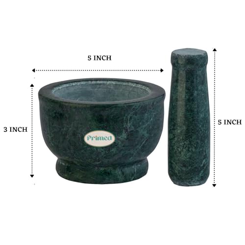 Primed Green Marble Granite Imam Dasta 5 Inch | Okhli Musal | Mortar and Pestle Set | Kharal | khalbatta | Mixer and Grinder Set for Kitchen (5 Inch, Green Marble) - Image 3