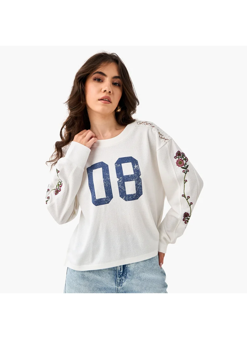 Lee Cooper Lee Cooper Embroidered Varsity Print T-shirt with Crew Neck
