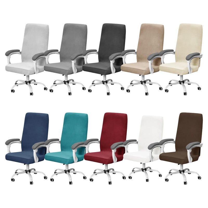 White Velvet Stretch Seat Covers Breathable Washable Protectors for Office Swivel Chairs - Image 5
