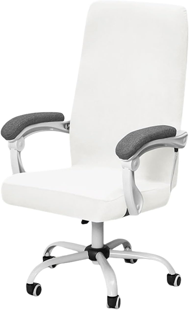 White Velvet Stretch Seat Covers Breathable Washable Protectors for Office Swivel Chairs - Image 1