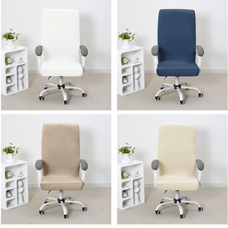 White Velvet Stretch Seat Covers Breathable Washable Protectors for Office Swivel Chairs - Image 4