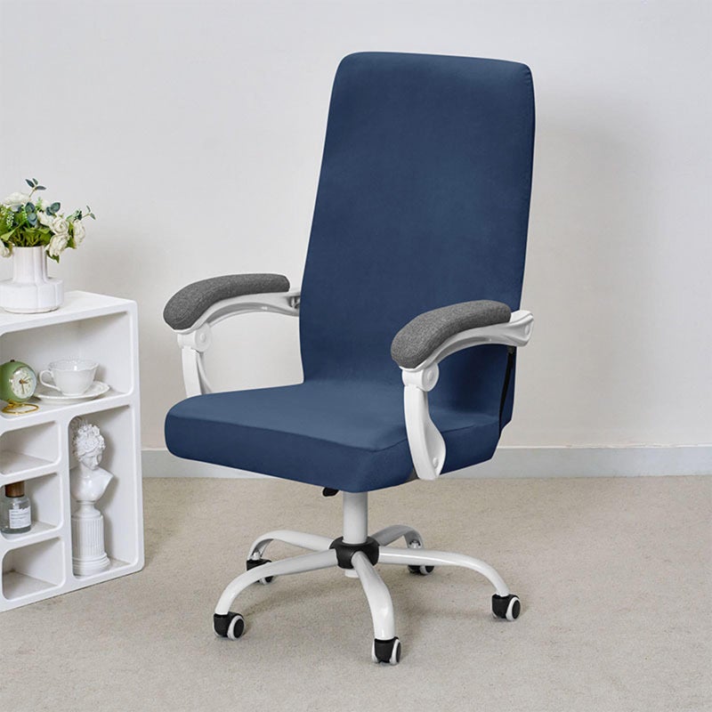 White Velvet Stretch Seat Covers Breathable Washable Protectors for Office Swivel Chairs - Image 3