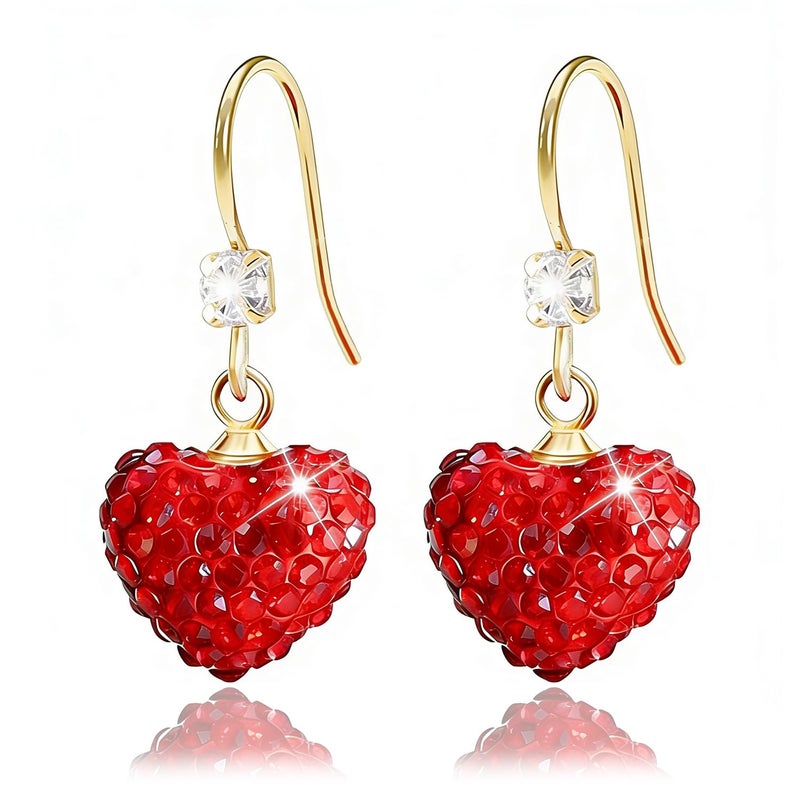 Nanafast Valentines Earrings for Women Girlfriend, Glitter Red Heart Earrings Rhinestones Setting, Party Holiday Festive Outfits, Romantic Birthday Christmas Valentines Day Gifts for Her-hook - Image 1