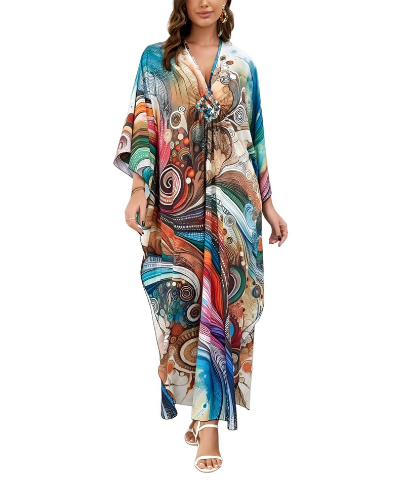 IMAGEKOPE Batwing Sleeve Kaftan Dress for Women Plus Size - Flowy Lightweight Long Maxi Beach Cover Up,Summer Loungewear - Image 1
