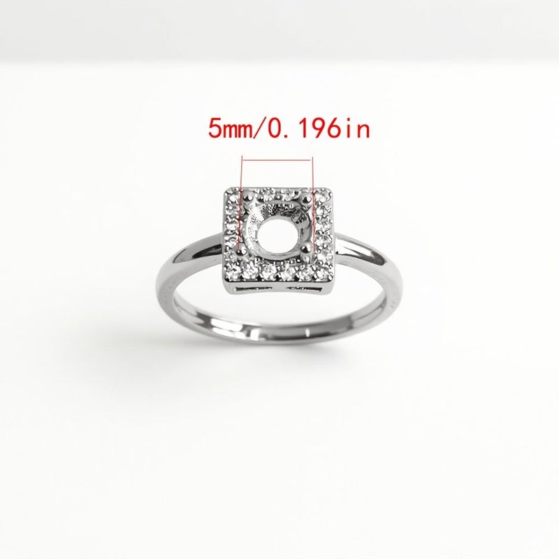 1pc Square Four Prong Ring Blank Silvery Adjustable Opening For 5mm Stones Plated Wedding Engagement Ring Making Supplies DIY Square Bezel Setting With Four Prong Hold For Gemstones - Image 4