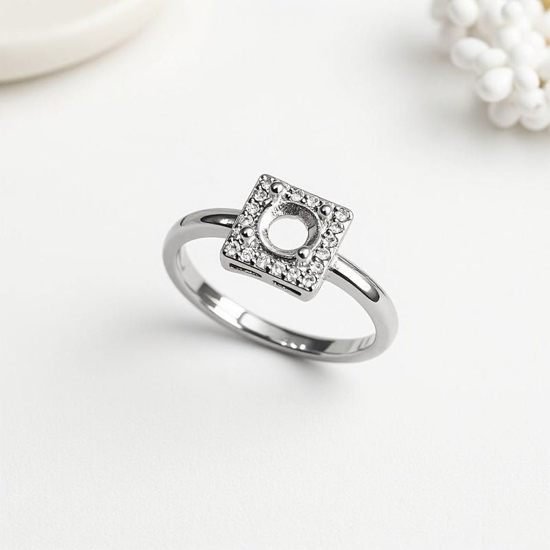 1pc Square Four Prong Ring Blank Silvery Adjustable Opening For 5mm Stones Plated Wedding Engagement Ring Making Supplies DIY Square Bezel Setting With Four Prong Hold For Gemstones - Image 5