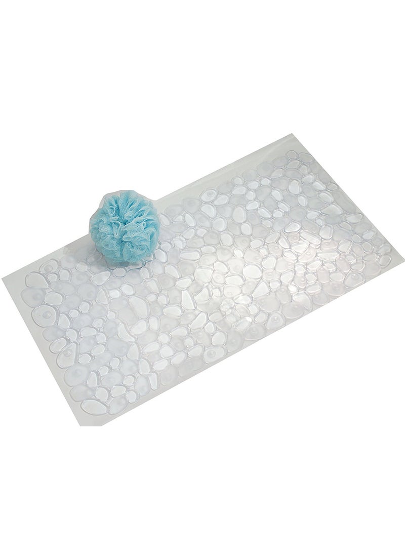 InterDesign iDesign Pebblz Suction Non-Slip Bath Mat for Shower, Bathtub, Stall, 13.75" x 26.5", Clear  - Image 1