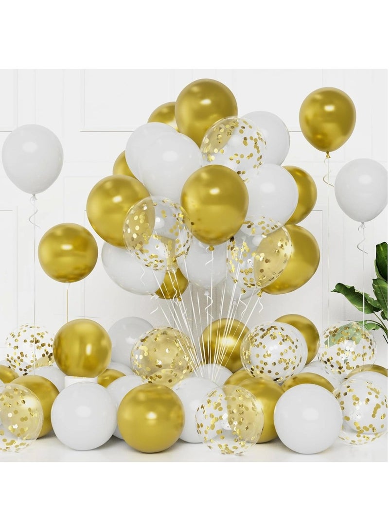 Boxwoods 70 PCS Of White Gold Chrome And Confetti Balloons For Birthday Anniversary And Ramadan Iftar Party Decoratio - Image 1