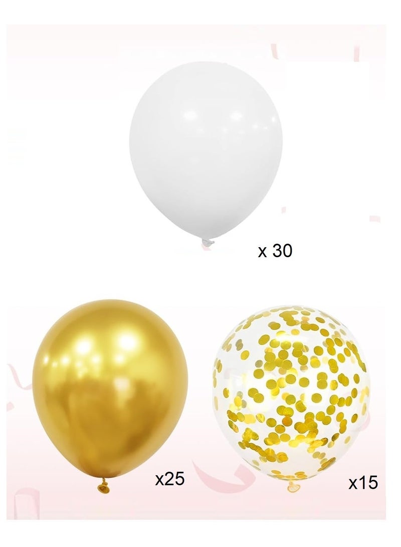 Boxwoods 70 PCS Of White Gold Chrome And Confetti Balloons For Birthday Anniversary And Ramadan Iftar Party Decoratio - Image 2