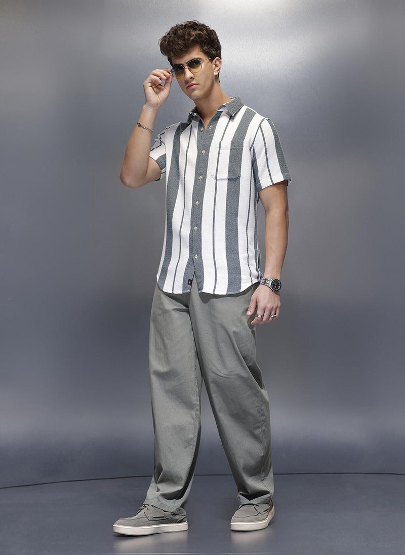 Wrogn Men's Casual Striped Half Sleeves Shirt  | Navy Blue - Image 2