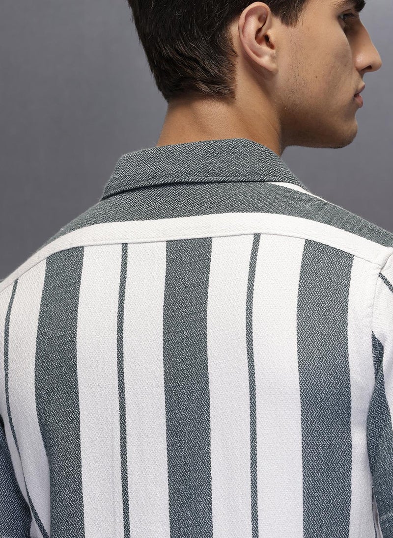 Wrogn Men's Casual Striped Half Sleeves Shirt  | Navy Blue - Image 5