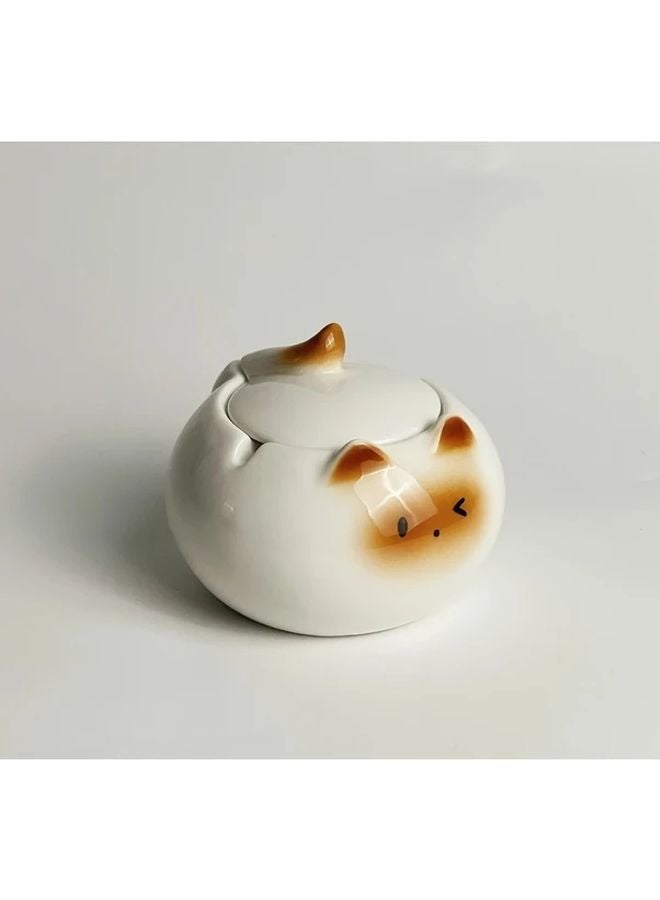White Cat Ashtray With Lid Ceramic Irregular Shape Ideal Fathers Day Gift - Image 1