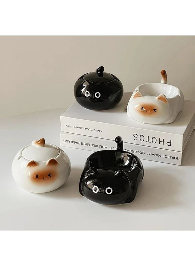 White Cat Ashtray With Lid Ceramic Irregular Shape Ideal Fathers Day Gift - Image 2
