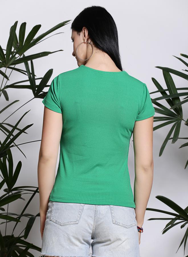 سيرا بلوزة مضلعة بقصة سليم فت وياقة دائرية - Image 3