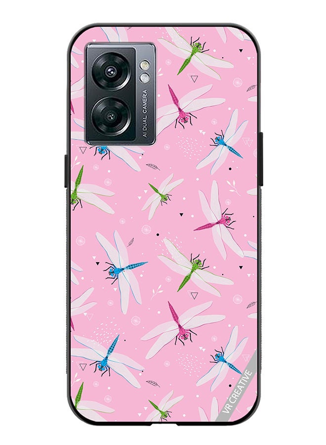VR CREATIVE Protective Case Cover For OnePlus Nord N300 Dragonfly And Flowers Pattern On Pink Design Multicolour - Image 1