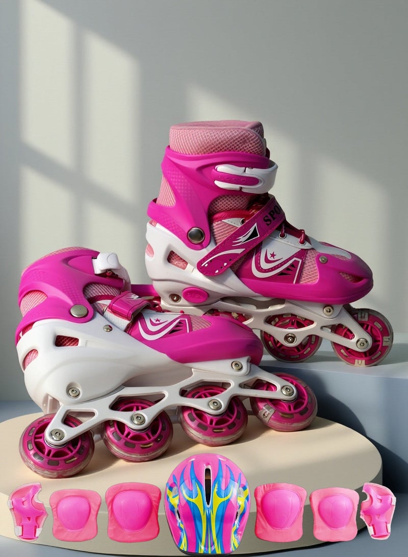 إيزي فيتشور أحذية تزلج سهلة التعديل للأطفال من إيزي فيوتشر، مزودة بعجلات LED وامضة، مناسبة للأولاد والبنات والمبتدئين، مع مجموعة كاملة من معدات الحماية، رقم 1301H - Image 1