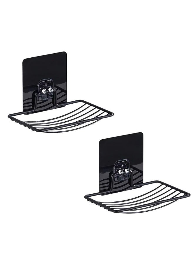 علبة صابون من الفولاذ المقاوم للصدأ علبة صابون حمام معلقة على الحائط ذات طبقة واحدة ， 2 قطعة، أسود - Image 1