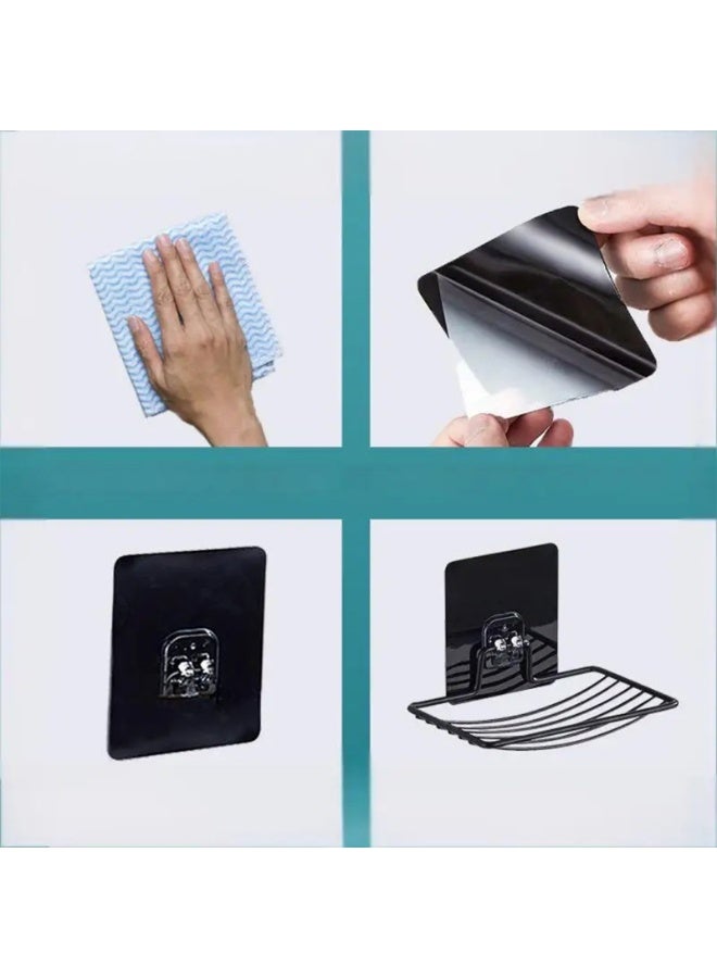 علبة صابون من الفولاذ المقاوم للصدأ علبة صابون حمام معلقة على الحائط ذات طبقة واحدة ， 2 قطعة، أسود - Image 3