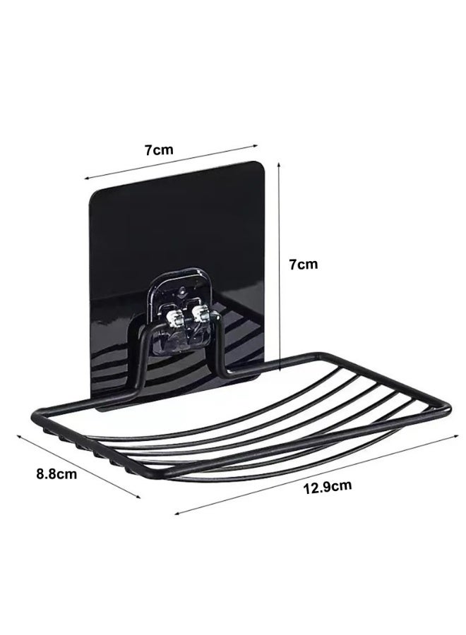 علبة صابون من الفولاذ المقاوم للصدأ علبة صابون حمام معلقة على الحائط ذات طبقة واحدة ， 2 قطعة، أسود - Image 2