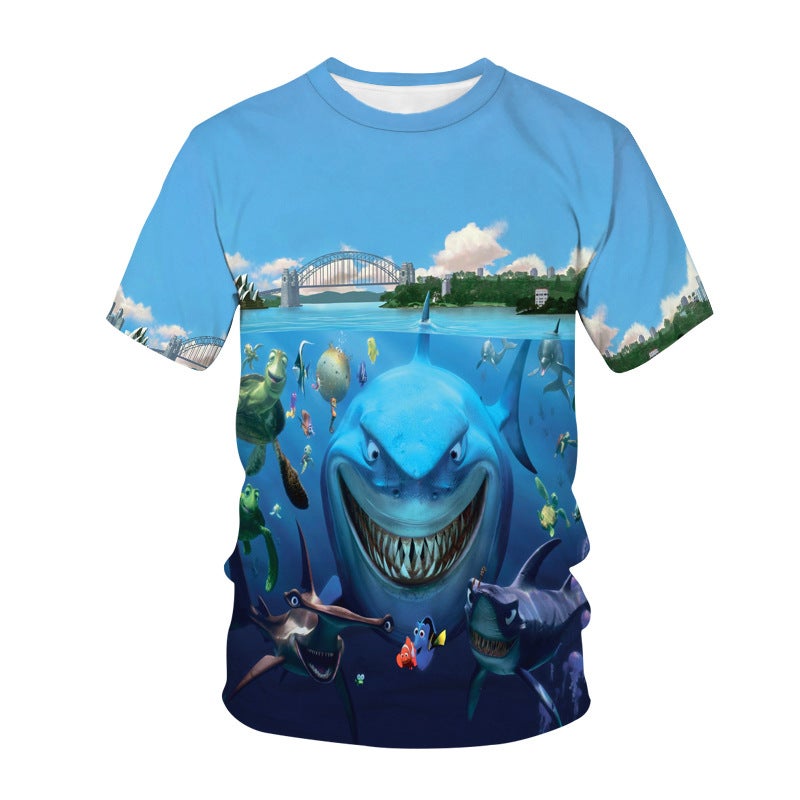 2022 summer cross-border new animal series Shark 3D digital printing men's loose short sleeve t-shirt - Image 1