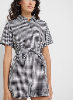 Ginger Buttoned Down Gingham Playsuit  - Image 3
