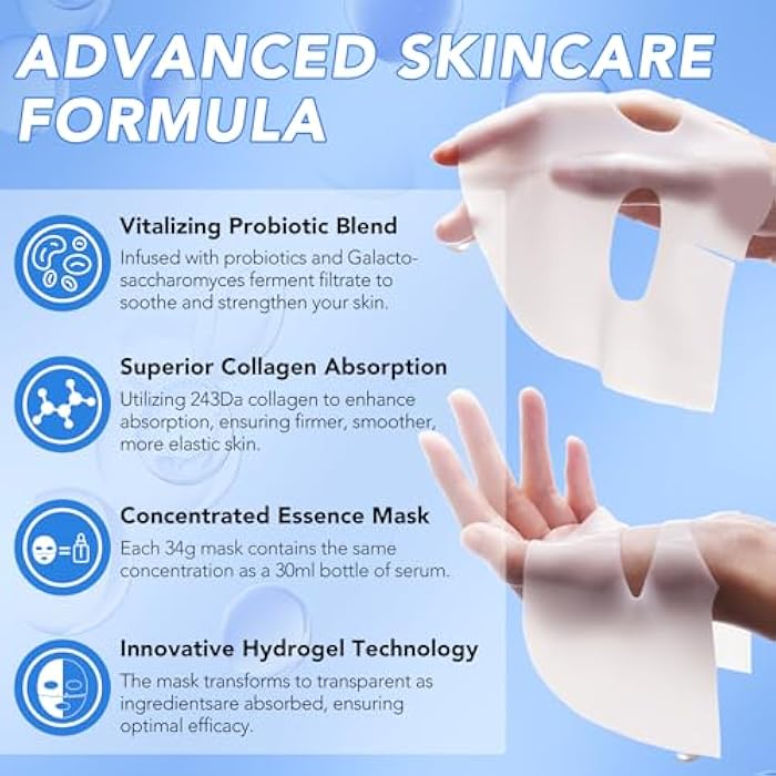GOGIFTGO Collagen Face Mask,Collagen Real Deep Mask,Collagen Mask,Deep Hydrating Anti Wrinkle Lifting M-ask,Hydrogel M-asks for All Skin Types 34g*4ea - Image 3