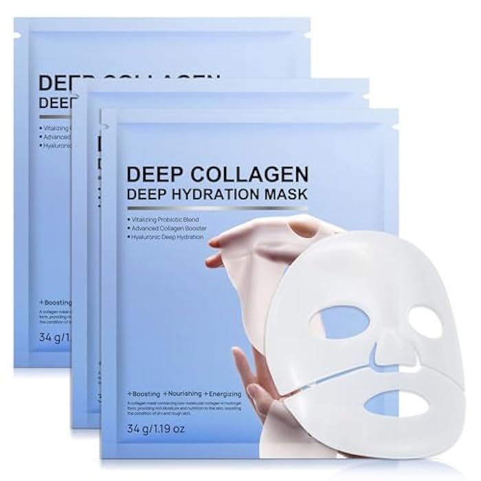 GOGIFTGO Collagen Face Mask,Collagen Real Deep Mask,Collagen Mask,Deep Hydrating Anti Wrinkle Lifting M-ask,Hydrogel M-asks for All Skin Types 34g*4ea - Image 1