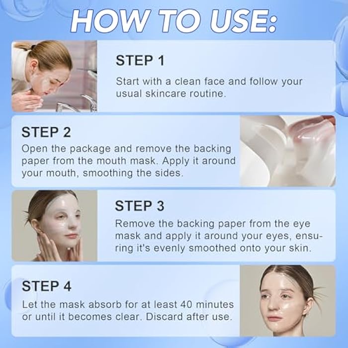 GOGIFTGO Collagen Face Mask,Collagen Real Deep Mask,Collagen Mask,Deep Hydrating Anti Wrinkle Lifting M-ask,Hydrogel M-asks for All Skin Types 34g*4ea - Image 5