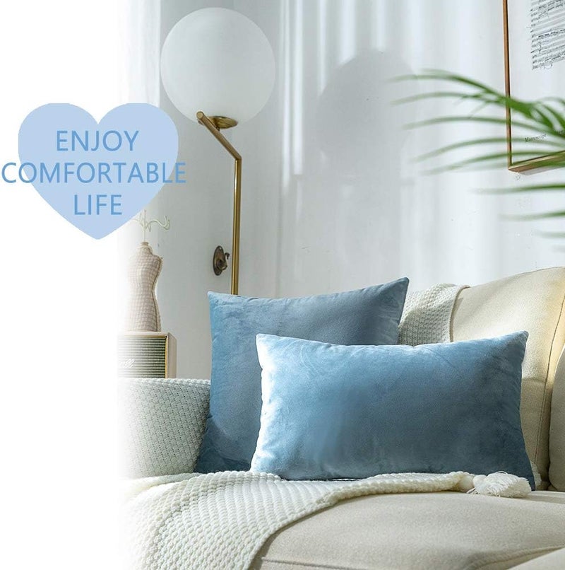 MZPSO Pack of 2, Velvet Super Soft Solid Decorative Square Throw Pillows Covers Set Cushion Case for Sofa Bedroom Car 18 x 18 Inch 45 x 45 cm Water Blue - Image 2