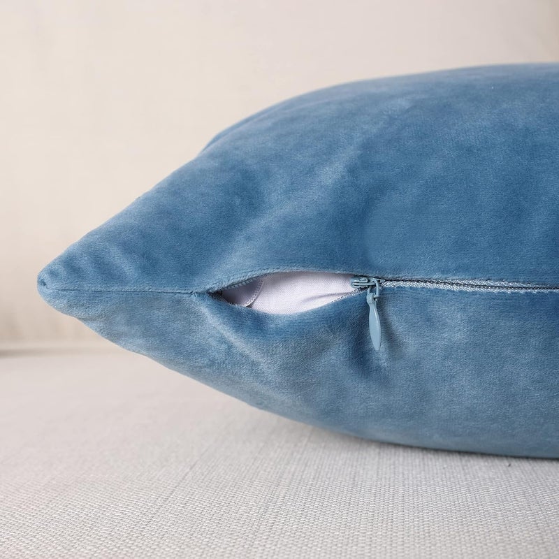 MZPSO Pack of 2, Velvet Super Soft Solid Decorative Square Throw Pillows Covers Set Cushion Case for Sofa Bedroom Car 18 x 18 Inch 45 x 45 cm Water Blue - Image 5