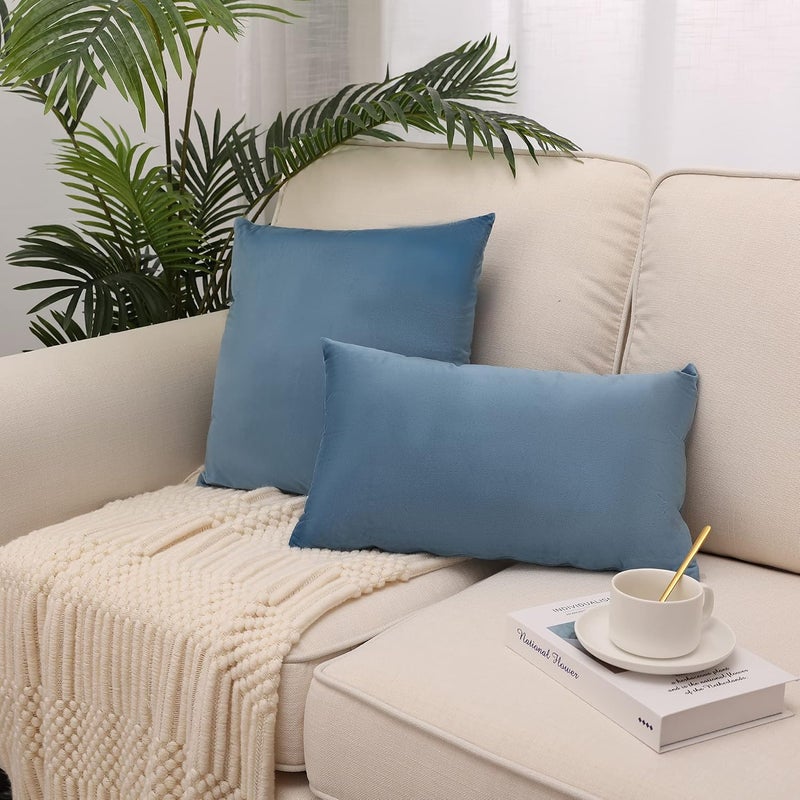 MZPSO Pack of 2, Velvet Super Soft Solid Decorative Square Throw Pillows Covers Set Cushion Case for Sofa Bedroom Car 18 x 18 Inch 45 x 45 cm Water Blue - Image 3