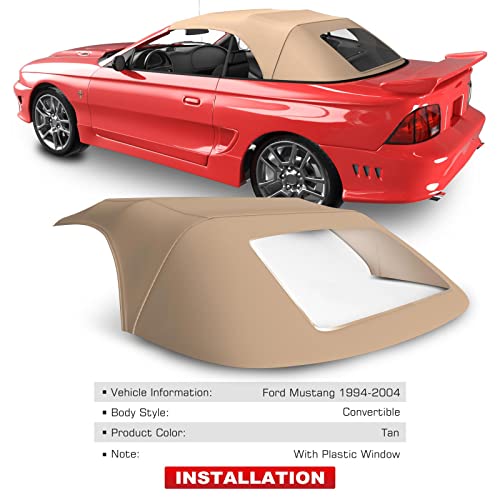 A-Premium غطاء قماش قابل للتحويل من A-Premium مع نافذة بلاستيكية متوافق مع فورد موستانج 1994-2004 القابل للتحويل FOR94046555 1011MUS101 - Image 2