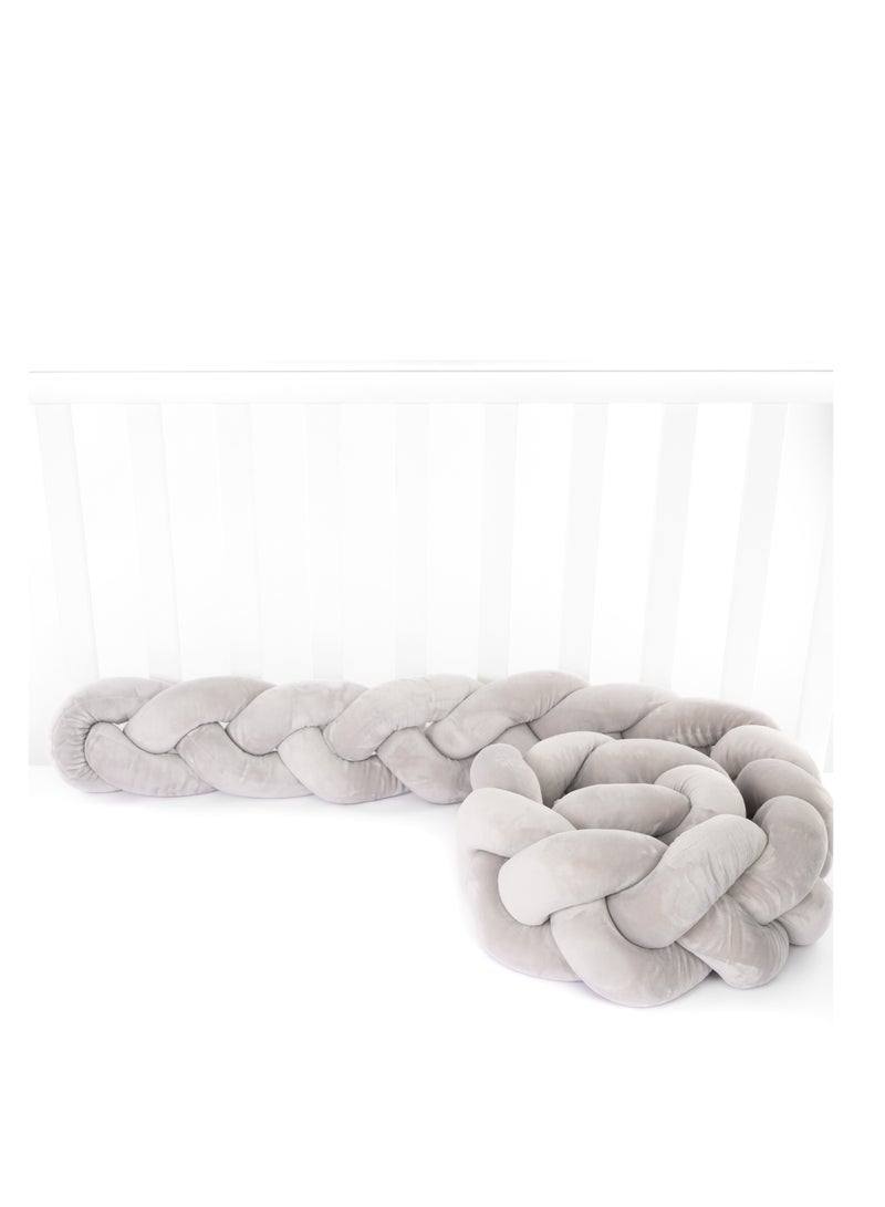Grey 250cm Children Bed Anti Collision Barrier Knot Design Hand Braided Triple Twist Soft Padding Baby Crib Bumper - Image 2
