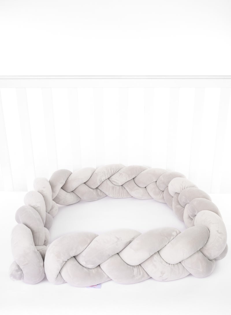 Grey 250cm Children Bed Anti Collision Barrier Knot Design Hand Braided Triple Twist Soft Padding Baby Crib Bumper - Image 3