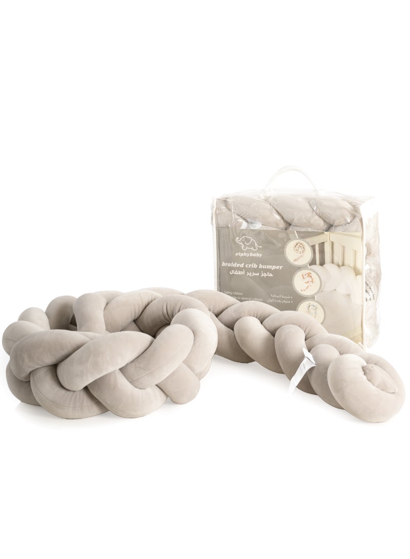 Grey 250cm Children Bed Anti Collision Barrier Knot Design Hand Braided Triple Twist Soft Padding Baby Crib Bumper - Image 4