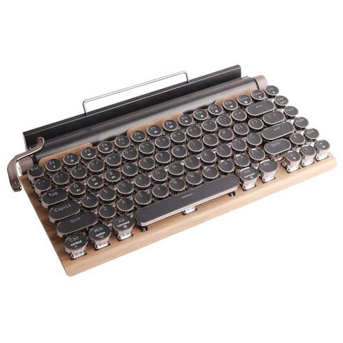 Sanpyl Retro Typewriter Keyboard, 83 Keys Vintage Bluetooth Mechanical Keyboard, Blue Gaming Keyboards for Desktop PC, Laptop (Wood Grain Color) - Image 1