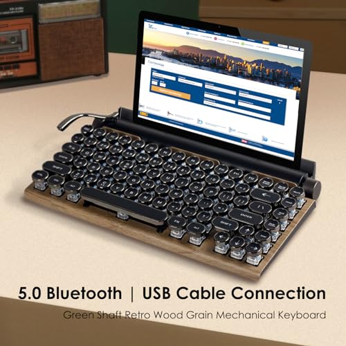 Sanpyl Retro Typewriter Keyboard, 83 Keys Vintage Bluetooth Mechanical Keyboard, Blue Gaming Keyboards for Desktop PC, Laptop (Wood Grain Color) - Image 3