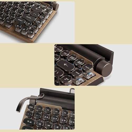 Sanpyl Retro Typewriter Keyboard, 83 Keys Vintage Bluetooth Mechanical Keyboard, Blue Gaming Keyboards for Desktop PC, Laptop (Wood Grain Color) - Image 4