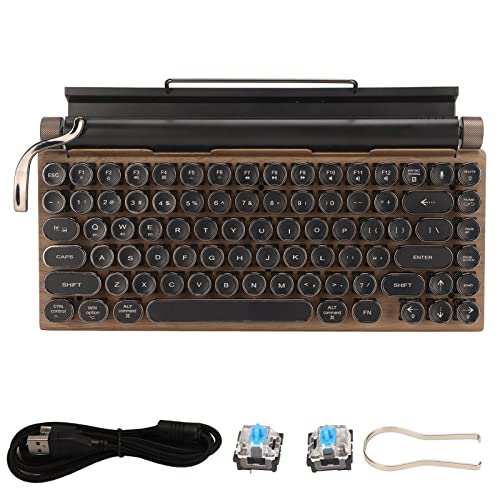 Sanpyl Retro Typewriter Keyboard, 83 Keys Vintage Bluetooth Mechanical Keyboard, Blue Gaming Keyboards for Desktop PC, Laptop (Wood Grain Color) - Image 5