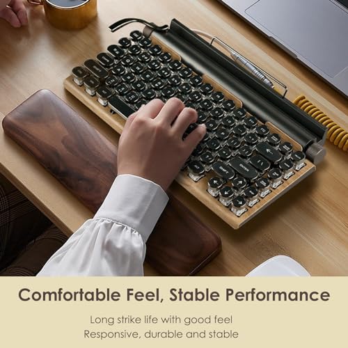 Sanpyl Retro Typewriter Keyboard, 83 Keys Vintage Bluetooth Mechanical Keyboard, Blue Gaming Keyboards for Desktop PC, Laptop (Wood Grain Color) - Image 2
