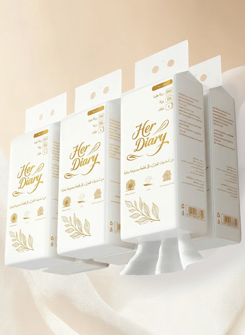 Her Diary Wall Hanging Facial Tissues,500 Pulls per Pack (Pack of 6), 4-Ply Ultra Soft Paper,2000 Single Sheets, with 2 Free Hooks for Bathroom and Kitchen Use,Unscented & Hypoallergenic - Image 1