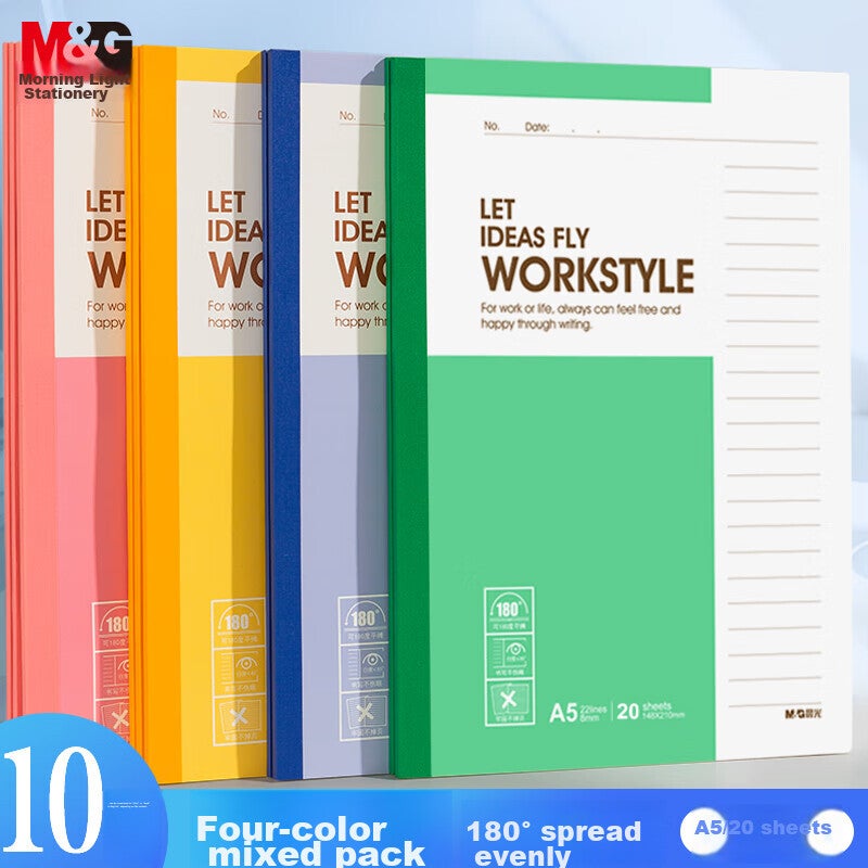 قرطاسية M & G ، 20 ورقة لكل حزمة ، 10 عبوات ، دفتر A5 ، دفتر غلاف ناعم رقيق ، سطح ناعم لتدوين الملاحظات ، لوحة الكتابة الإنجليزية ، دفتر سجل الاجتماعات ، Wirebound ، APNBC010 ، اللوازم المكتبية - Image 1