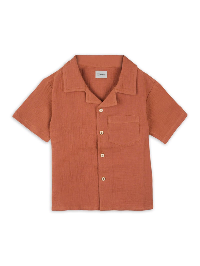 Kidbea Boys Organic Cotton Shirt & Shorts | Soft Breathable Summer Co-ord Outfit for Kids Casual Clothing Set Casual Clothing Set (Rust, 5–6 Years) - Image 3