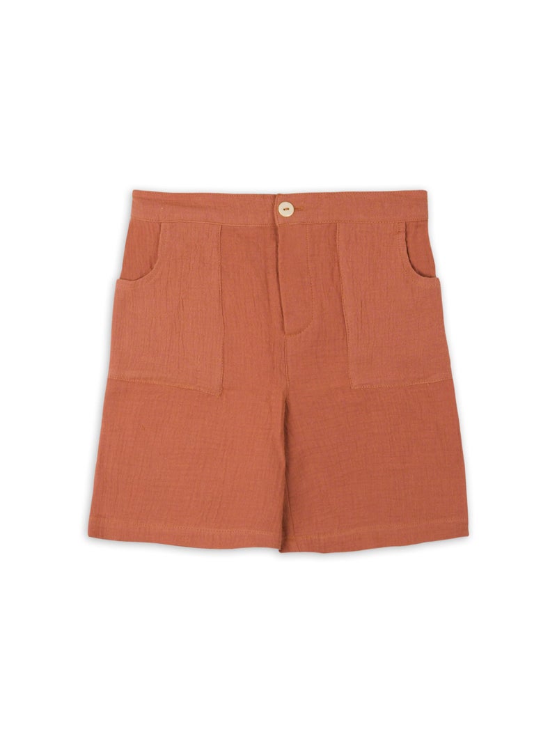 Kidbea Boys Organic Cotton Shirt & Shorts | Soft Breathable Summer Co-ord Outfit for Kids Casual Clothing Set Casual Clothing Set (Rust, 5–6 Years) - Image 4