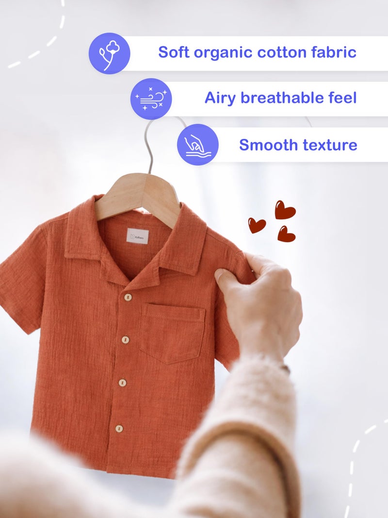 Kidbea Boys Organic Cotton Shirt & Shorts | Soft Breathable Summer Co-ord Outfit for Kids Casual Clothing Set Casual Clothing Set (Rust, 5–6 Years) - Image 5