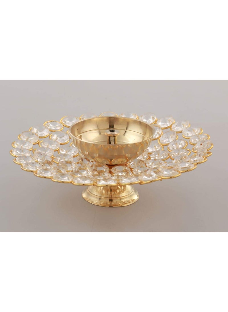 Collectible India Small Crystal Akhand Diya Brass Oil Puja Lamp for Home Office Gifts Pooja Articles Decor (Golden, 3.5 X 1.5 Inch) (DFBS144-Small) - Image 1