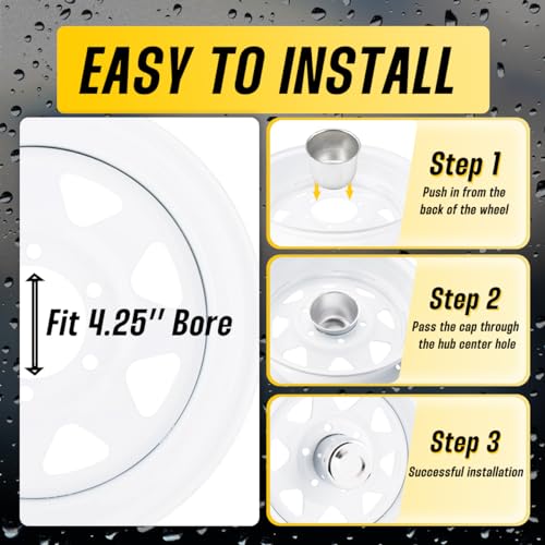 DewFlew 4Pcs 4.25" Push Through Wheel Center Caps Stainless Trailer Hub Cap for Truck SUV RV Wheel Rim (Fit 4.25" Bore 4.29" H Chrome) - Image 5