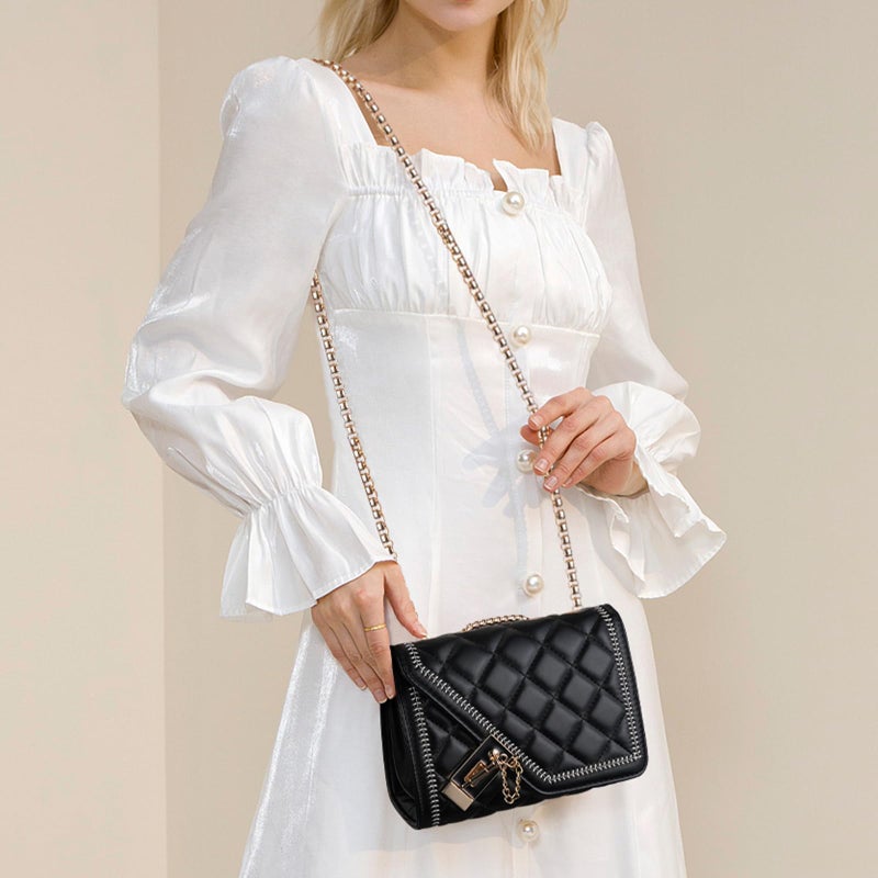 Aiqudou Women's Quilted Crossbody Bag - Flap PU Leather Shoulder Bag, Fashion Chain Small Square Purse, Evening Clutch Handbag - Image 2