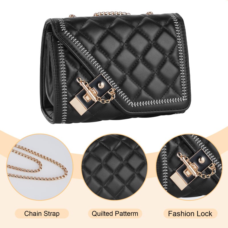 Aiqudou Women's Quilted Crossbody Bag - Flap PU Leather Shoulder Bag, Fashion Chain Small Square Purse, Evening Clutch Handbag - Image 4